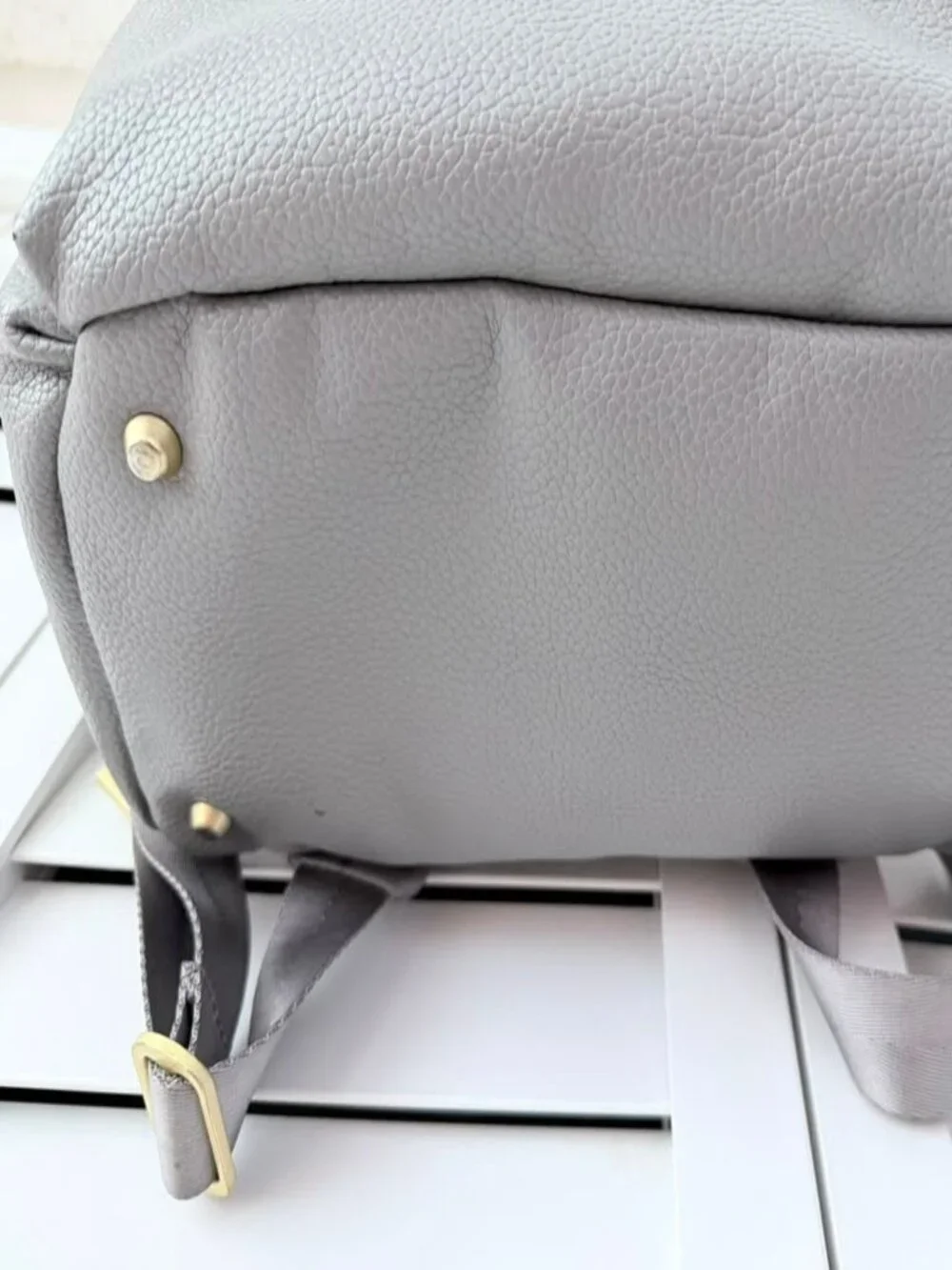Freshly Picked Gray Vegan Leather Diaper Backpack 10 Pocket Changing Bag